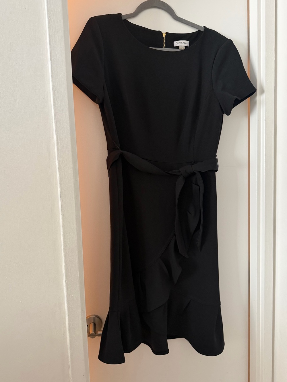 Calvin Klein Black Short-Sleeve Ruffle Dress